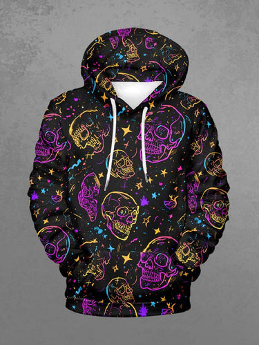 Gothic Plus Size Skulls Stars Print Drawstring Pockets Hoodie For Men