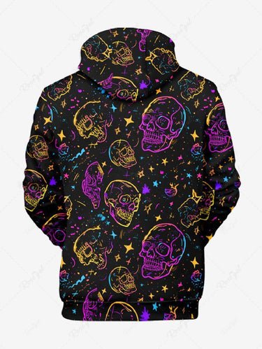 Gothic Plus Size Skulls Stars Print Drawstring Pockets Hoodie For Men