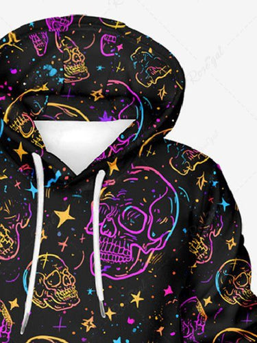 Gothic Plus Size Skulls Stars Print Drawstring Pockets Hoodie For Men