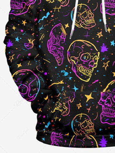 Gothic Plus Size Skulls Stars Print Drawstring Pockets Hoodie For Men