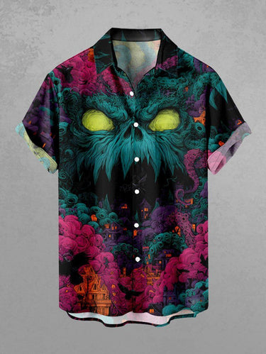 Gothic Plus Size Monster Octopus Print Buttons Pocket Shirt For Men