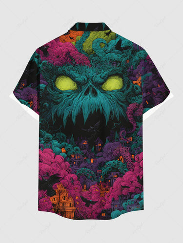 Gothic Plus Size Monster Octopus Print Buttons Pocket Shirt For Men