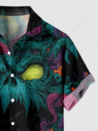 Gothic Plus Size Monster Octopus Print Buttons Pocket Shirt For Men