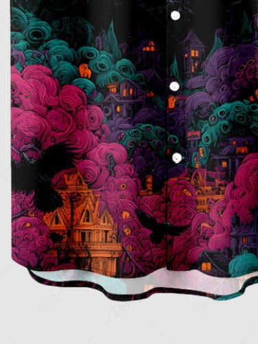 Gothic Plus Size Monster Octopus Print Buttons Pocket Shirt For Men