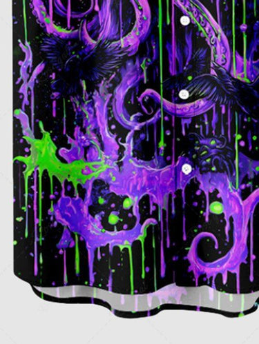 Gothic Plus Size Halloween Pumpkin Octopus Paint Splatter Print Buttons Pocket Shirt For Men