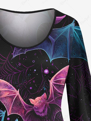 Gothic Plus Size Halloween Bat Spider Web Print Flare Sleeves Dress