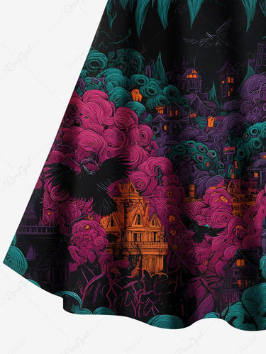 Gothic Plus Size Monster Octopus Print Crisscross Cami Dress