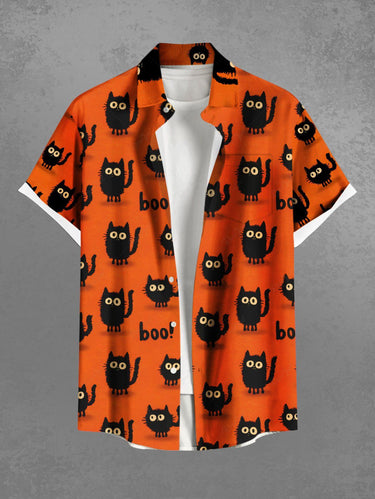 Gothic Plus Size Cats Letters Print Buttons Pocket Shirt For Men