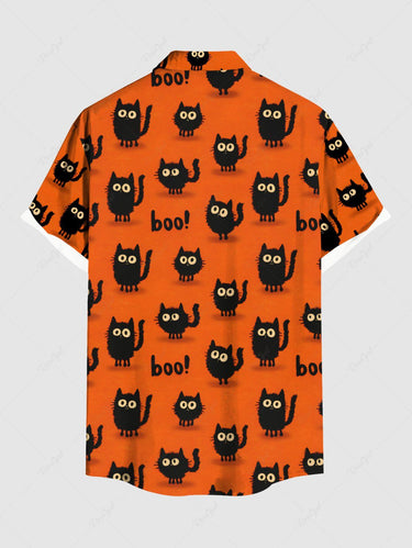 Gothic Plus Size Cats Letters Print Buttons Pocket Shirt For Men