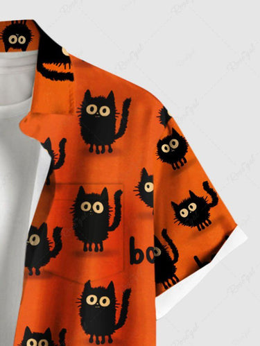 Gothic Plus Size Cats Letters Print Buttons Pocket Shirt For Men