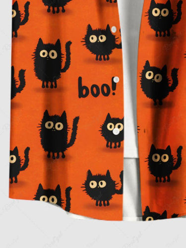 Gothic Plus Size Cats Letters Print Buttons Pocket Shirt For Men