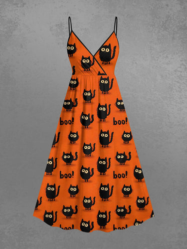 Gothic Plus Size Cats Letters Print Surplice Cami Dress