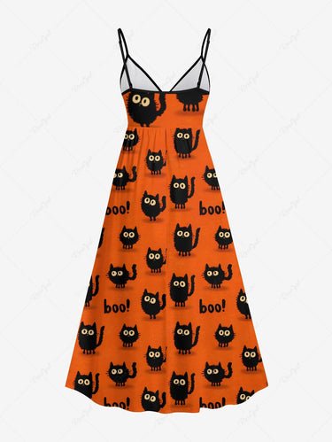 Gothic Plus Size Cats Letters Print Surplice Cami Dress