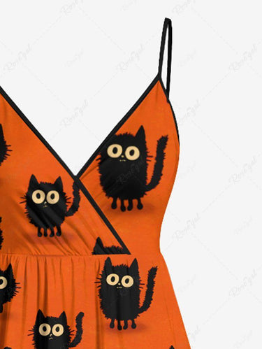 Gothic Plus Size Cats Letters Print Surplice Cami Dress