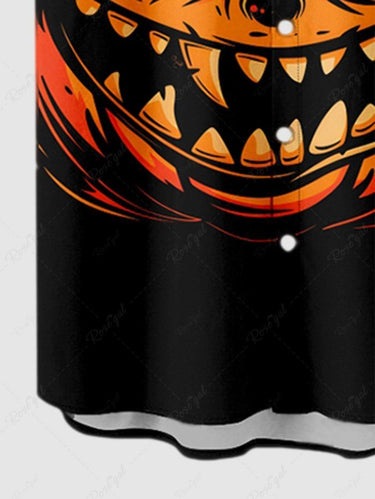 Gothic Plus Size Halloween Pumpkin Devil Print Buttons Pocket Shirt For Men