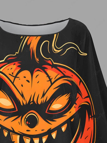 Gothic Plus Size Halloween Pumpkin Devil Print Asymmetric Pullover Cape Cloak