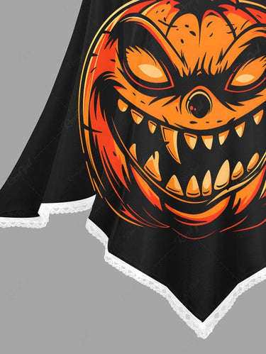 Gothic Plus Size Halloween Pumpkin Devil Print Asymmetric Pullover Cape Cloak