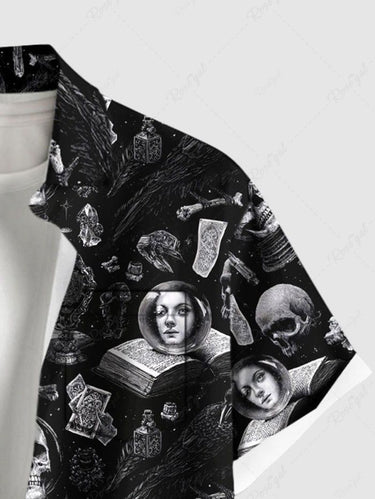 Gothic Plus Size Skulls Books Dollar Print Buttons Pocket Shirt For Men