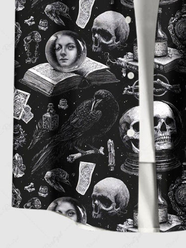 Gothic Plus Size Skulls Books Dollar Print Buttons Pocket Shirt For Men