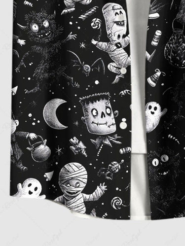 Gothic Plus Size Halloween Ghost Moon Mummy Print Buttons Pocket Shirt For Men