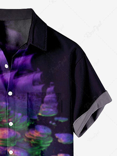 Gothic Plus Size Skulls Coin Boat Paint Drop Print Buttons Pocket Shirt For Men