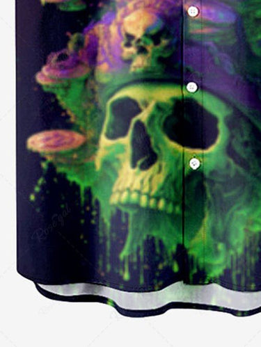 Gothic Plus Size Skulls Coin Boat Paint Drop Print Buttons Pocket Shirt For Men