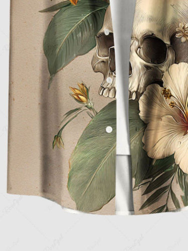 Gothic Plus Size Skulls Flower Leaf Print Buttons Pocket Shirt For Men