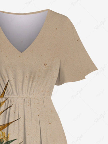 Gothic Plus Size Skulls Flower Leaf Print Split Midi Dress