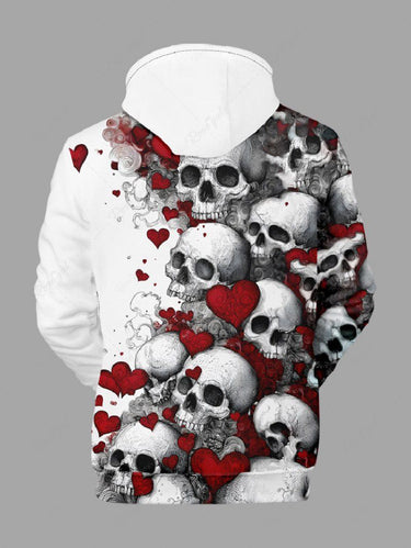 Gothic Plus Size Skulls Heart Print Drawstring Pockets Hoodie For Men