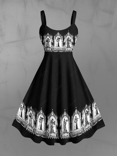 Gothic Plus Size Skulls Arch Print Tank Dress