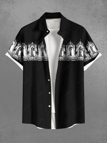Gothic Plus Size Skulls Arch Print Buttons Pocket Shirt For Men