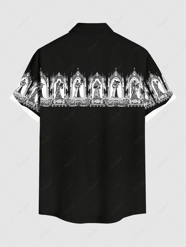 Gothic Plus Size Skulls Arch Print Buttons Pocket Shirt For Men