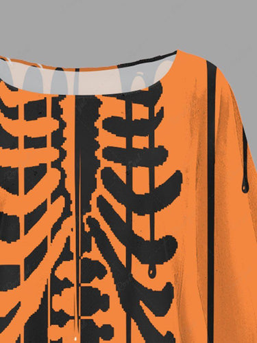 Gothic Plus Size Halloween Two Tone Skeleton Print Asymmetric Pullover Cape Cloak