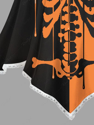 Gothic Plus Size Halloween Two Tone Skeleton Print Asymmetric Pullover Cape Cloak