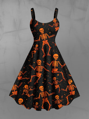 Gothic Plus Size Halloween Skull Skeleton Stars Print Tank Dress