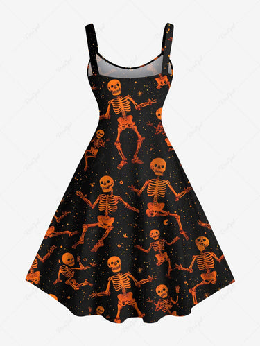 Gothic Plus Size Halloween Skull Skeleton Stars Print Tank Dress