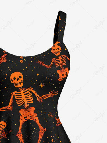 Gothic Plus Size Halloween Skull Skeleton Stars Print Tank Dress