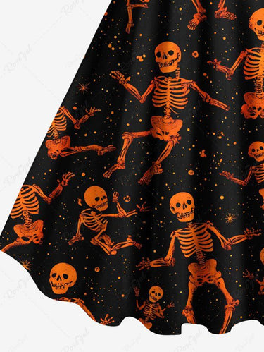 Gothic Plus Size Halloween Skull Skeleton Stars Print Tank Dress