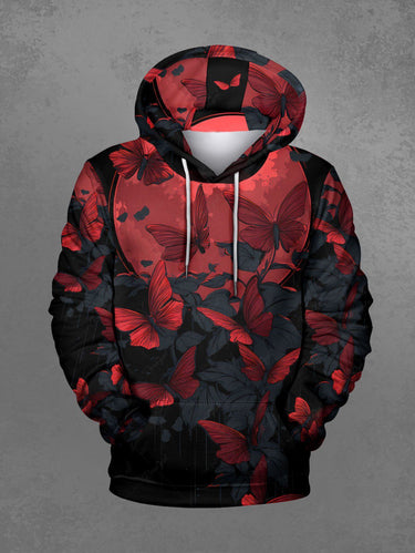 Gothic Plus Size Butterfly Leaf Print Drawstring Pockets Hoodie For Men