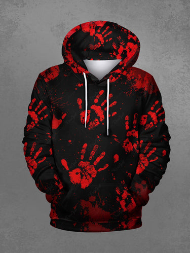 Gothic Plus Size Blood Paint Splatter Hand Print Drawstring Pockets Hoodie For Men