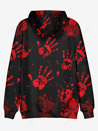 Gothic Plus Size Blood Paint Splatter Hand Print Drawstring Pockets Hoodie For Men