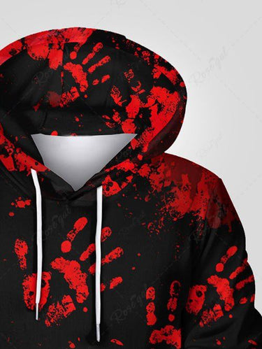 Gothic Plus Size Blood Paint Splatter Hand Print Drawstring Pockets Hoodie For Men