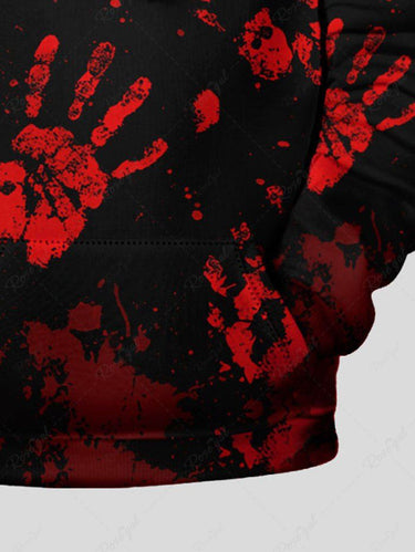 Gothic Plus Size Blood Paint Splatter Hand Print Drawstring Pockets Hoodie For Men