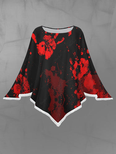 Gothic Plus Size Blood Paint Splatter Hand Print Asymmetric Pullover Cape Cloak