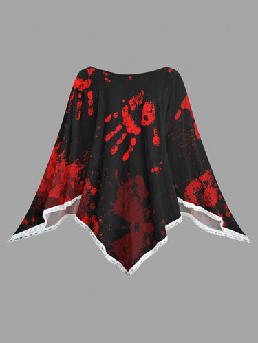 Gothic Plus Size Blood Paint Splatter Hand Print Asymmetric Pullover Cape Cloak