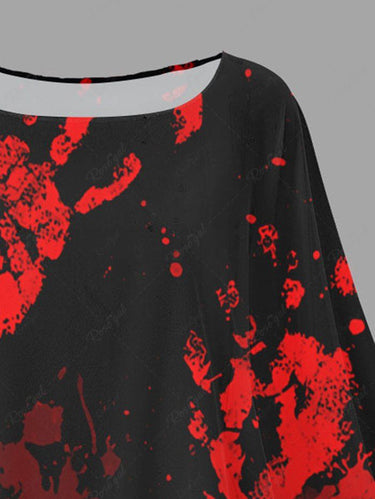 Gothic Plus Size Blood Paint Splatter Hand Print Asymmetric Pullover Cape Cloak