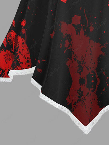 Gothic Plus Size Blood Paint Splatter Hand Print Asymmetric Pullover Cape Cloak
