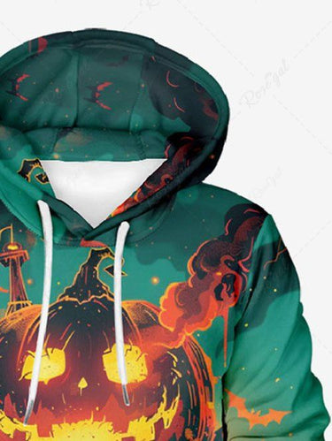 Gothic Plus Size Halloween Pumpkin Tree Bat Star Print Drawstring Pockets Hoodie For Men