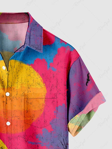 Gothic Plus Size Skull Mushroom Tree Moon River Print Button Pocket Shirt For Men