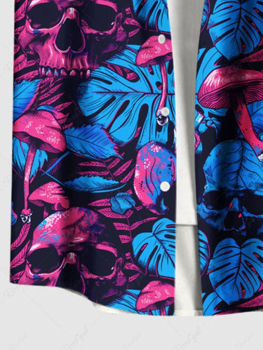 Gothic Plus Size Skull Mushroom Tropical Leaf Print Button Pocket Shirt For Men